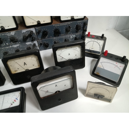 492 - A Collection of Vintage Electrical Instruments , Mini Ampermetres, Decade Resistance Boxes etc.