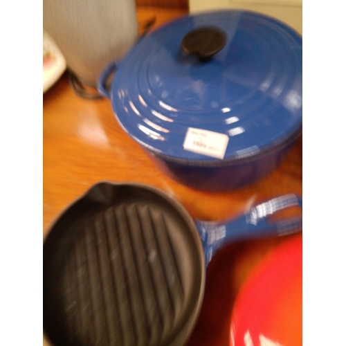 460 - A Quantity of Red and Blue Le Cruset Cookware