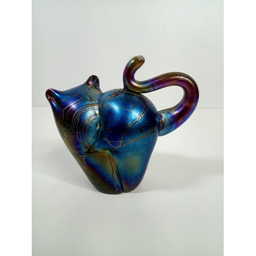 389 - A John Ditchfield For Glasform Iridescent Paperweight Cat and Frog 12 x 13 x 6cm Both signed to Base