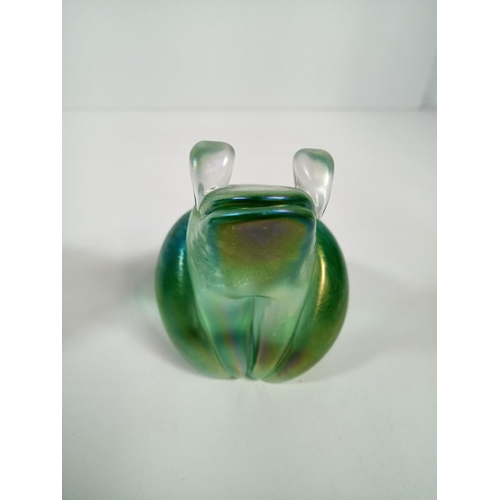 389 - A John Ditchfield For Glasform Iridescent Paperweight Cat and Frog 12 x 13 x 6cm Both signed to Base