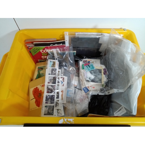 452 - A Crate of Loose Stamps, Reference Books, Postcards and First Day Covers