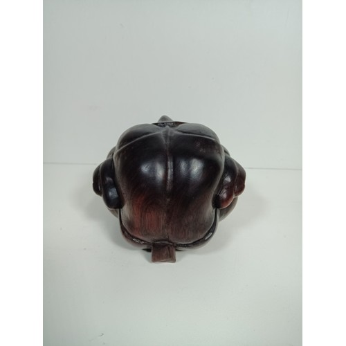 421 - A Wooden Carved Weeping Buddha (Shy Man ) Figure 12 x 11 x 12cm