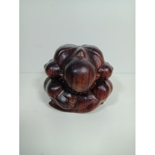 421 - A Wooden Carved Weeping Buddha (Shy Man ) Figure 12 x 11 x 12cm