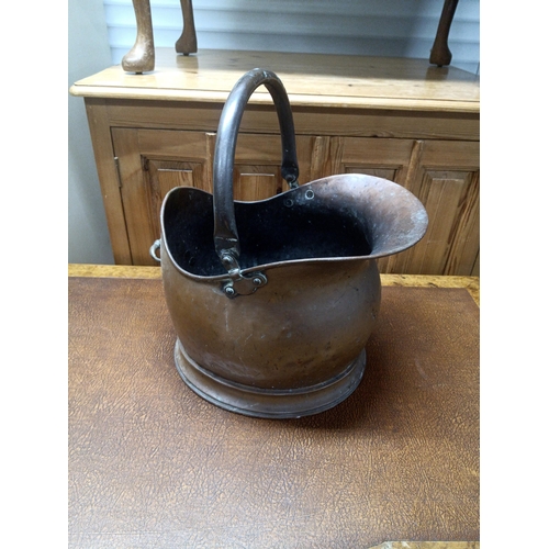 290 - Copper and Brass Fireman's Helmet Coal Skuttle