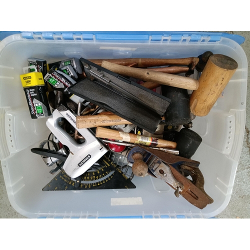 58 - Glory Box of Tools inc. Hammers , Micrometer, Stanley Stapler etc.