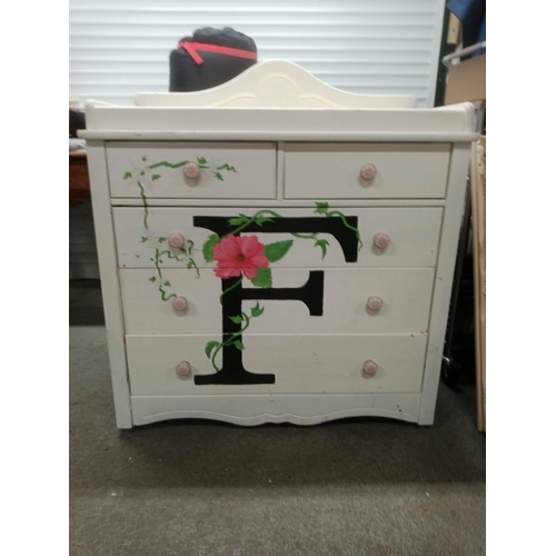 288 - White Painted Chest Of Drawers with the Initial F on Front, 103cm H, 92cm W, 52cm D