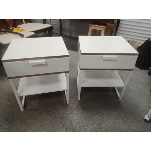 287 - 2 x White Bedside Table Units with Drawers . 54cm H, 45cm W, 42cm D