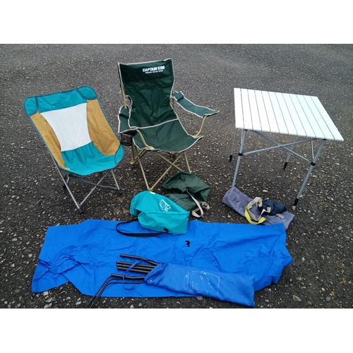 79 - 2 x Camping / Fishing Folding Chairs, Folding Table and Camp Bed ( small tear)