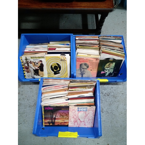 668 - 3 x Containers of Vinyl Singles Inc. Slade, Eurythmics, George Michael, Sonny and Cher, Bad Manners,... 