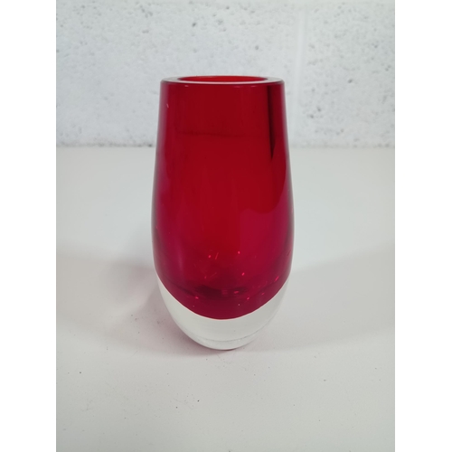 328 - Vintage White Friars Ruby Cased Lobed Vase 12cm