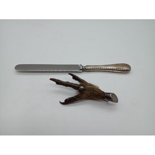 316 - Silver Partridge Foot Broach and Silver Handled Knife