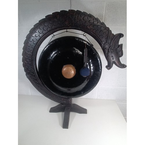 214 - Large Dragon Gong 94cm Tall 90cm Wide with Striker