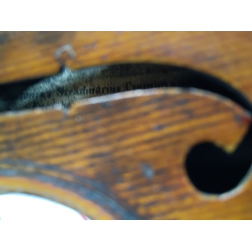 876 - Violin Printed Antionus Stradiuarius Cremonesis Faciebat - In need of repair 14inch Back