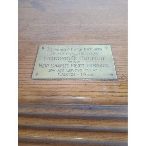 434 - An Antique Quarter Sawn Heavy Oak Roll Top Desk - Originally Presented by the Congregation Stallbrid... 