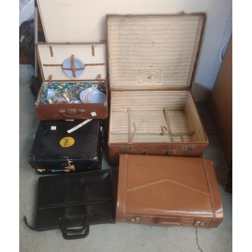 74 - 4 x Vintage Leather Cases , Picnnic Hamper , Briefcase etc.