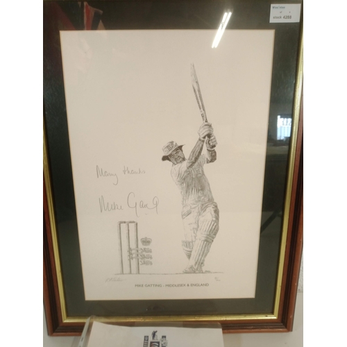 922 - Original Mike Gatting Signed Print with Testimonial 41cm x 54cm