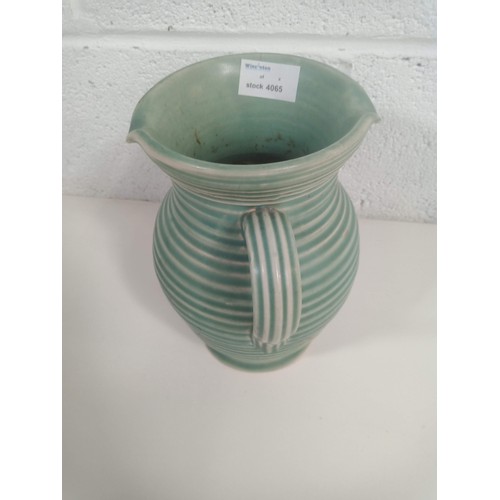 814 - A Loretts Langleyware Twin handled Green Ribbed Jug