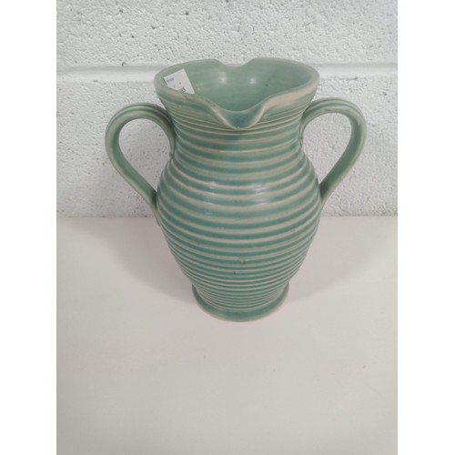 814 - A Loretts Langleyware Twin handled Green Ribbed Jug