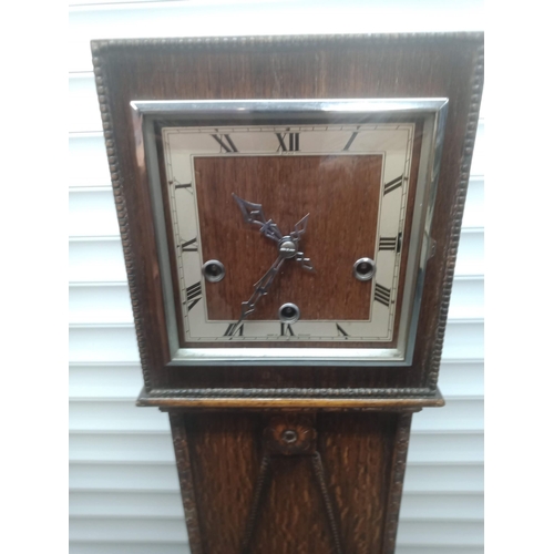 504 - An Oak Cased Grandmother Clock - Working - Westminster Chime 126 x 20 x 18cm