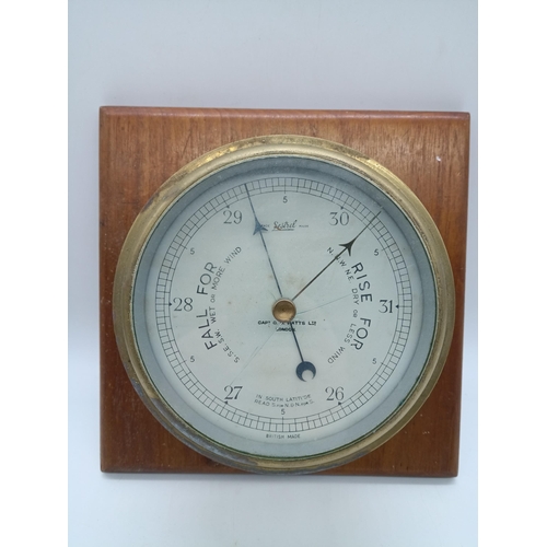 507 - A Mounted Brass Capt G.H. Watts Ships Barometer - 17cm Diameter