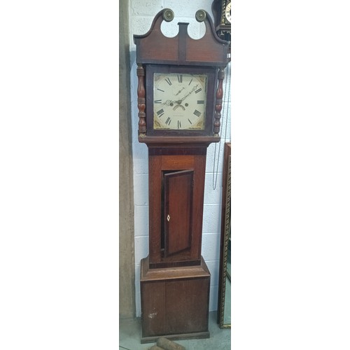 502 - J Couzins of Langport Antique Hand Painted Grandfather Clock in Need of Restoration Circa Mid 1800's