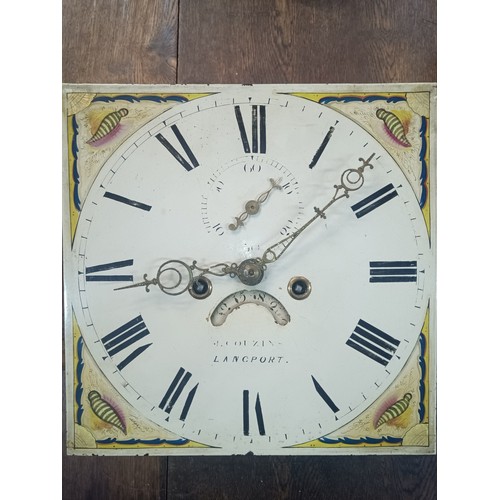 502 - J Couzins of Langport Antique Hand Painted Grandfather Clock in Need of Restoration Circa Mid 1800's