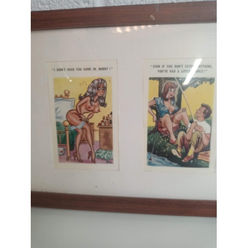 911 - Framed Saucy Postcards 74 x 26cm