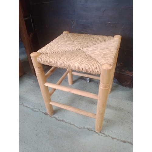 848 - Rush Seated Stool 47cm H, 39cm W, 39cm D