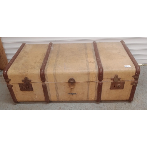 73 - Metal Bound Steamer Trunk 33cm H, 52cm D, 95cm W