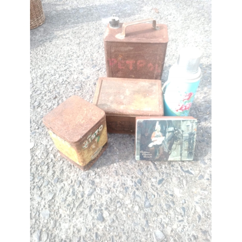 45 - Old Petrol Can, Tins, Thermos etc.