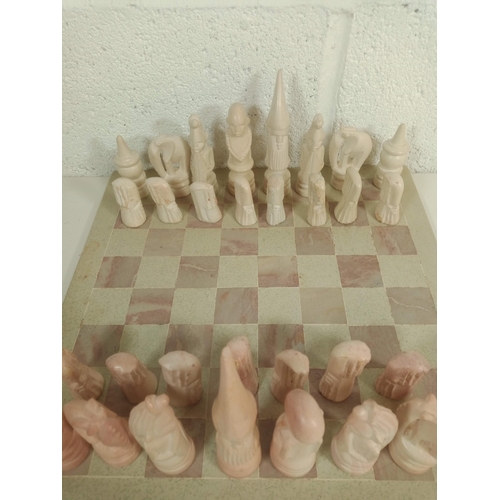 871 - Incomplete Soap Stone Chess Set ( missing 1 pawn) and Soap Stone Board 36cm x 36cm