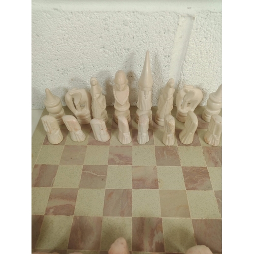 871 - Incomplete Soap Stone Chess Set ( missing 1 pawn) and Soap Stone Board 36cm x 36cm