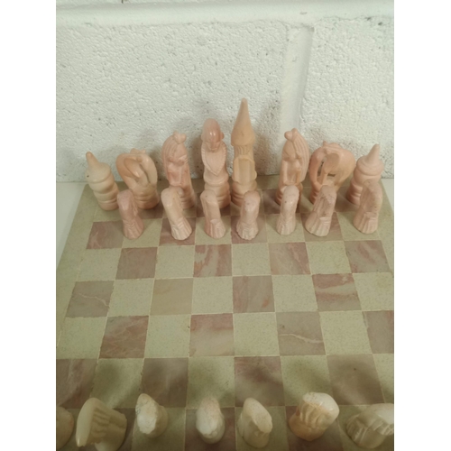 871 - Incomplete Soap Stone Chess Set ( missing 1 pawn) and Soap Stone Board 36cm x 36cm