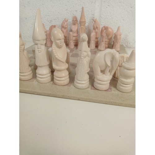 871 - Incomplete Soap Stone Chess Set ( missing 1 pawn) and Soap Stone Board 36cm x 36cm