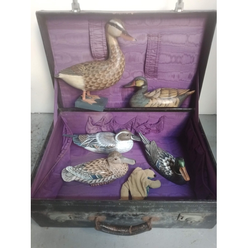 77 - A Vintage Suitcase Containing Ornamental Ducks etc.