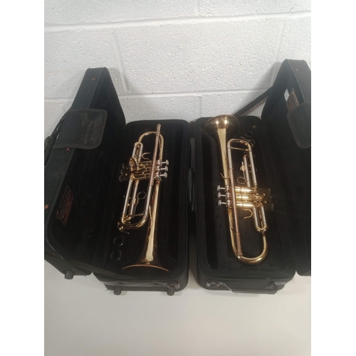 895 - 2 x John Packer  151 Brass Trumpets in Case  - no mouthpiece