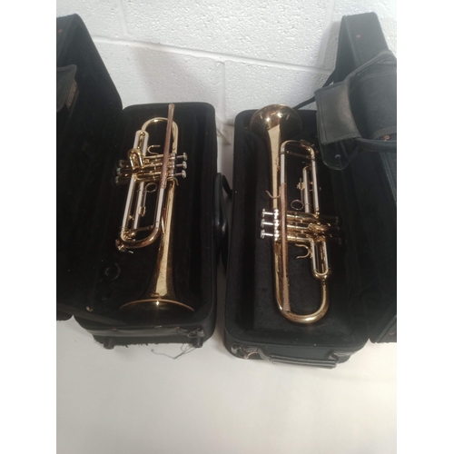 896 - 2 x John Packer  151 Brass Trumpets in Case  - no mouthpiece