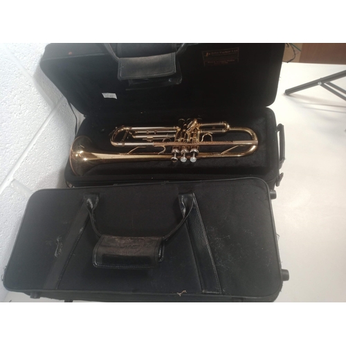 896 - 2 x John Packer  151 Brass Trumpets in Case  - no mouthpiece