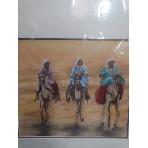 915 - Going Home - Pastel of Camel riders by Carol Bellmay