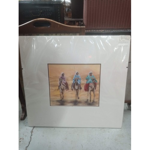 915 - Going Home - Pastel of Camel riders by Carol Bellmay