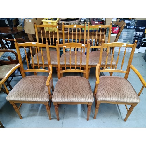 804 - Set of 4  Beech Wood Chairs and 2 Carvers - Upholstered