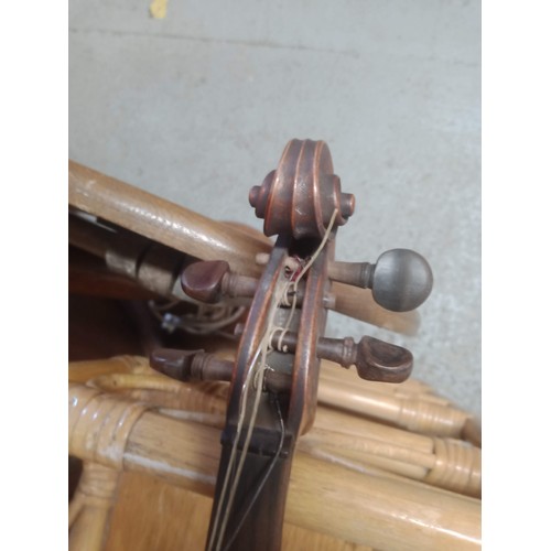 876 - Violin Printed Antionus Stradiuarius Cremonesis Faciebat - In need of repair 14inch Back