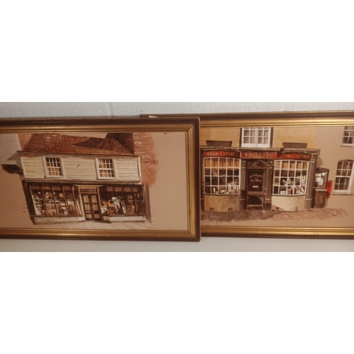 737 - 2 x Original Oil Paintings of Village Shops - East Sussex Alfriston 67 x 37cm each