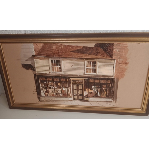 737 - 2 x Original Oil Paintings of Village Shops - East Sussex Alfriston 67 x 37cm each