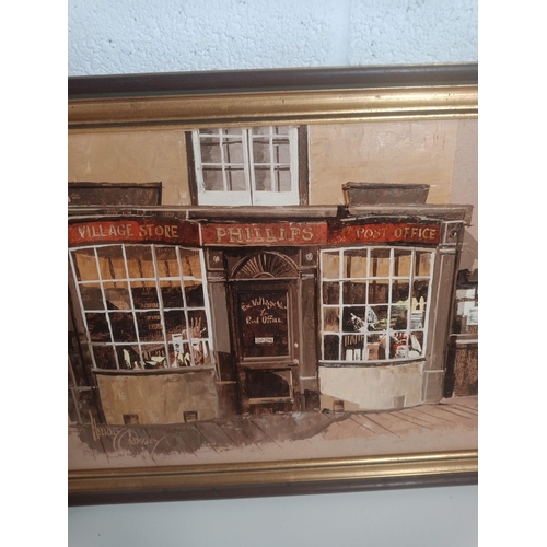 737 - 2 x Original Oil Paintings of Village Shops - East Sussex Alfriston 67 x 37cm each