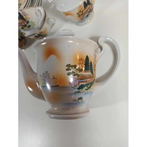 159 - Vintage Chinese Design HHP Tea Set 4 Piece Setting with Sugar Bowl, Teapot and Milk Jug