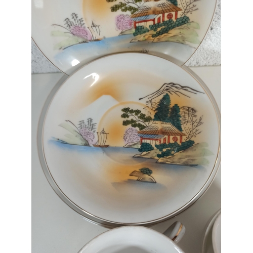 159 - Vintage Chinese Design HHP Tea Set 4 Piece Setting with Sugar Bowl, Teapot and Milk Jug