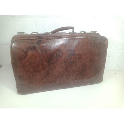 758 - A Large Leather Doctors / Gladstone Bag