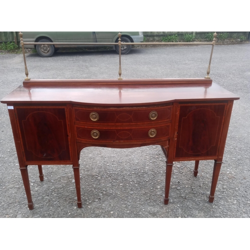 728 - Bow Fronted Inlaid Buffet Unit/ Sideboard with Brass Fittings 140 x 170 x 65cm