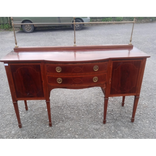 728 - Bow Fronted Inlaid Buffet Unit/ Sideboard with Brass Fittings 140 x 170 x 65cm